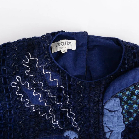 Vintage Season Fashion Navy Knit Crewneck Sweater Size 13 - Picture 12 of 14